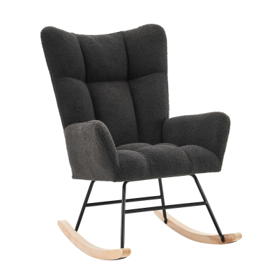 Fauteuil à bascule moderne avec dossier haut et accoudoirs, Gris