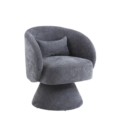 Moderner Drehstuhl für Wohn- und Schlafzimmer, 360° Drehbasis, Weiches Polyblend-Stoffkissen, 67×61,4×77,9 cm, Grau