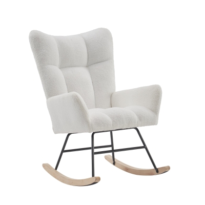 Moderner Schaukelstuhl mit hoher Rückenlehne und Armlehnen, bequemer samtartiger Stoff, geeignet für Wohnzimmer, Schlafzimmer und Innenhöfe, 62,9x95,7x90,9cm,Weiß