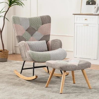 Fauteuil à bascule avec repose-pieds et coussin lombaire, Coloré