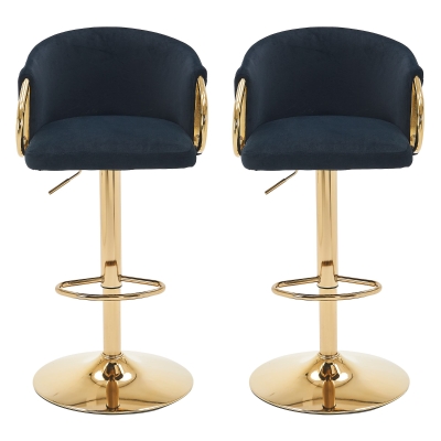 Tabouret de bar moderne pivotant et réglable en hauteur avec dossier et repose-pieds doré pour cuisine, Noir