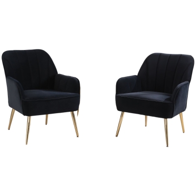 Freizeitstuhl mit Bezug in Samtoptik im 2er-Set, Ergonomisches Design, 64x72,8x77,9 cm, Schwarz