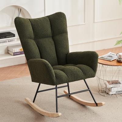 Moderner Schaukelstuhl mit hoher Rückenlehne und Armlehnen, bequemer samtartiger Stoff, geeignet für Wohnzimmer, Schlafzimmer und Innenhöfe, 62,9x95,7x90,9cm, Grün