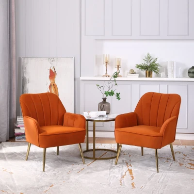 Freizeitstuhl mit Bezug in Samtoptik im 2er-Set, Ergonomisches Design, 64x72,8x77,9 cm, Orange