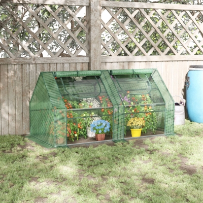Outsunny Estufa Pequena Estufa de Exterior com Proteção Dupla Janelas Estufa para Cultivos de Plantas e Flores 180x90x90 cm Verde