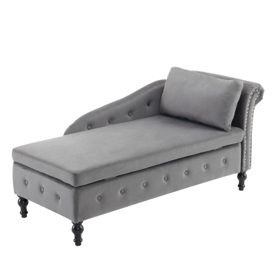 Luxious Designed Velvet Chaise Sofa Bed with Storage, Grey
