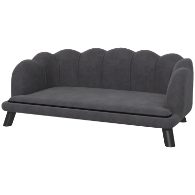 PawHut Sofá para Cães Médios Sofá Cama para Animais de Estimação em Veludo com Pés de Madeira 98,5×60,5×35,5 cm Cinza Escuro