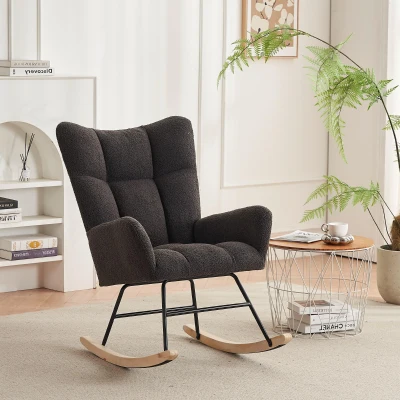 Fauteuil à bascule moderne avec dossier haut et accoudoirs, Gris