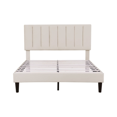 Double Upholstered Velvet Bed Frame with Adjustable Headboard, Beige