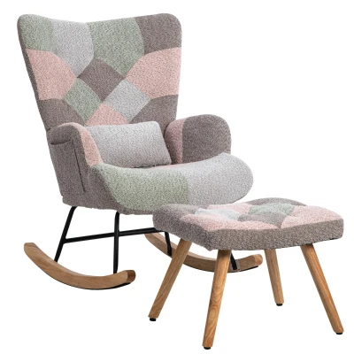 Schaukelstuhl mit Hocker, ergonomisch, Holzgestell, 91 cm hoch, Babyzimmer, Baby, Bunt