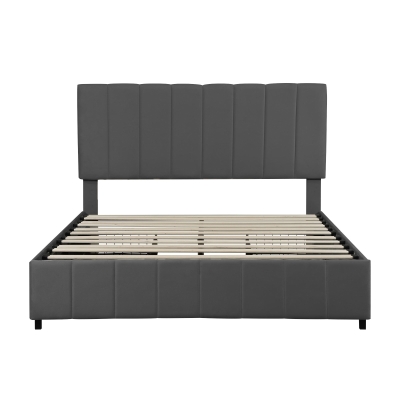 Velvet Double Upholstered Bed with 4 Storage Drawers and Adjustable Channel Tufted Headboard, Grey