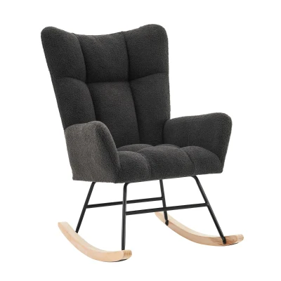 Moderner Schaukelstuhl mit hoher Rückenlehne und Armlehnen, bequemer samtartiger Stoff, geeignet für Wohnzimmer, Schlafzimmer und Innenhöfe, 62,9x95,7x90,9cm, Grau