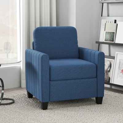 HOMCOM Armchair, Channel Tufted Modern Fabric Accent Chair, Comfy Upholstered Reading Lounge with Spring Cushion, Back Pillow, for Living Room, Bedroom, Office, Blue