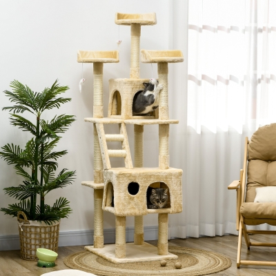 PawHut Arranhador para Gatos Centro de Atividade com Poste Cor: Bege - 60 x 50 x 180 cm