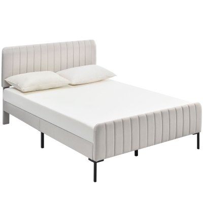 Gepolstertes Doppelbett mit verstellbarem Kopfteil und Lattenrost, Bettgestell und Kopfteil, ideal für Schlafzimmer und Gästezimmer, 180x200 cm, Grau+Beige