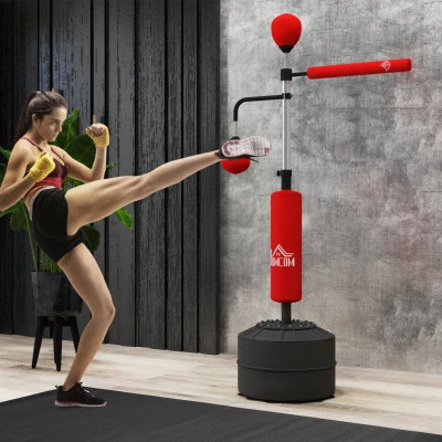 HOMCOM 3-in-1 Boxing Punching Bag, Freestanding with 2 Speed Bals, 360° Reflex Bar, 160-230cm Adjustable Height, Red