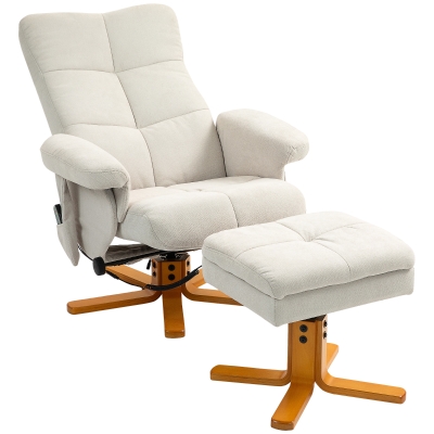 HOMCOM Massagestoel met Ligfunctie en Voetenbankje, 145°-Kanteling, Polyester, 80 x 86 x 99 cm, Crèmewit