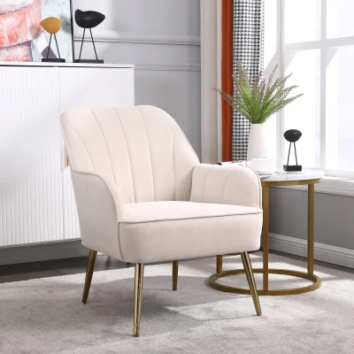 Poltrona da salotto moderna in velluto, Beige