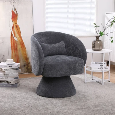 Poltroncina da Salotto Imbottita e Girevole con Cuscino, Grigio