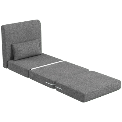 HOMCOM Fotel-sypialnia, materac dla gości, trzykrotnie składany, kompaktowy, z metalową ramą, 80x75x74 cm, Szary