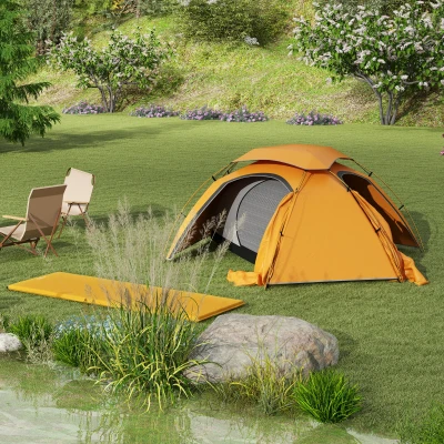 Camping Tent with Air Mattress 250L x 280W x 116Hcm Orange/Khaki