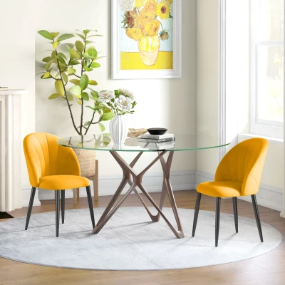 Set 2 Scaune de Sufragerie Tapițate, 52x54x79 cm, Galben