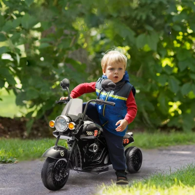 AIYAPLAY Elektrisch Kindermotorfiets, 3-5 km/u, Chopper, Licht & Muziek, voor Kinderen 3-6 Jaar, Zwart