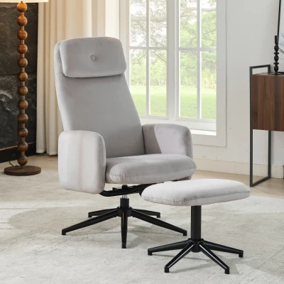 Fauteuil pivotant gris à 360° avec angle d'inclinaison réglable et repose-pieds, Gris