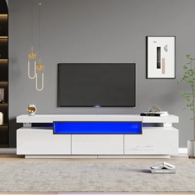 Fernsehschrank für TV 70-79 Zoll mit LED-Beleuchtung und 3 Schubladen, Weiß