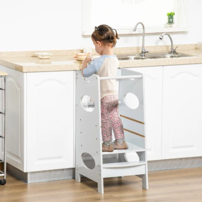 HOMCOM Kids Step Stool Kitchen Tower Grey