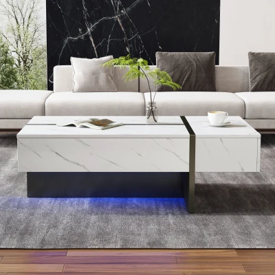 Tavolino da salotto moderno con illuminazione LED, Bianco