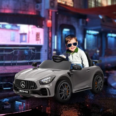 AIYAPLAY Carro Elétrico para Crianças Carro Mercedes-Benz AMG GTR com Bateria 12V Faróis  Buzina e Música 108x67x46 cm Prata