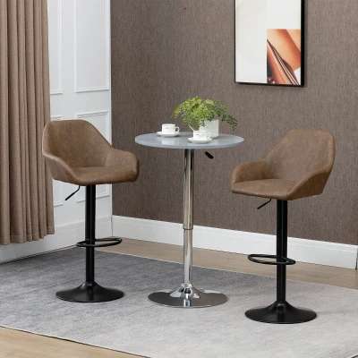HOMCOM Adjustable Bar Stools Set of 2, Swivel Barstools with Footrest and Backrest, PU Leather and Steel Base, for Kitchen Counter and Dining Room, Dark Brown