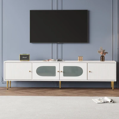 Elegante mobile TV 170×35×50 cm con gambe e maniglie dorate, Bianco