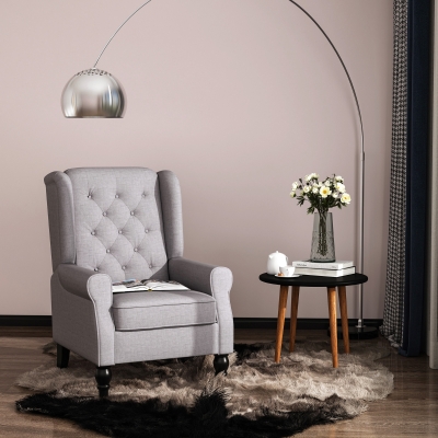 HOMCOM Poltrona de Sala de Estar Poltrona Moderna com Apoio para a Cabeça e Pés de Madeira Poltrona Individual 74x86x102 cm Cinza