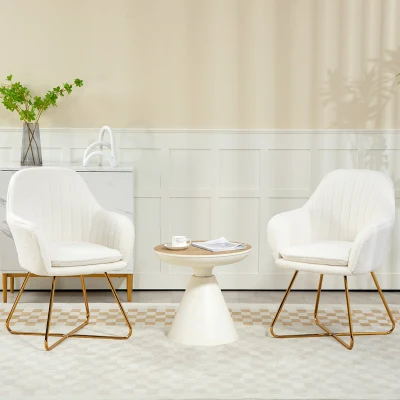 HOMCOM Set of Two Sherpa Fleece Dining Chairs - Cream