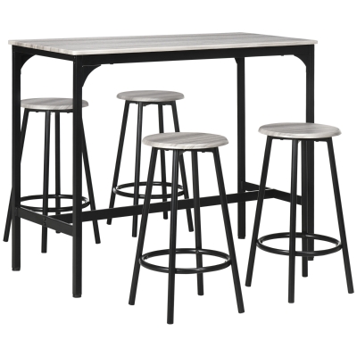 HOMCOM Barset, 5-delig, Tafel & 4 Krukken, Industrieel Design, Compact, Rustiek
