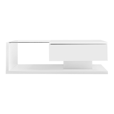 High-Gloss Coffee Table with Glass Top and LED Lights, White