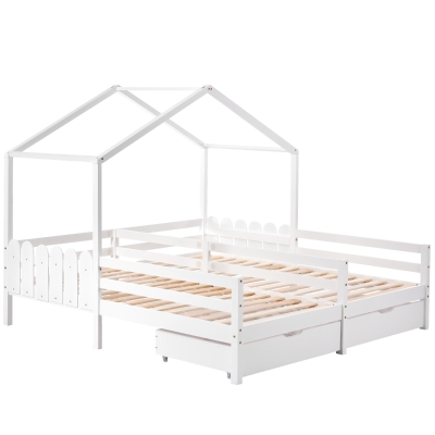 Letto a casetta con 2 cassetti su ruote, 200×90 cm, Bianco