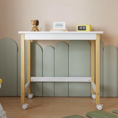 Bureau avec roulettes directionnelles,Blanc+naturel