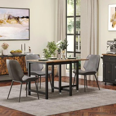 HOMCOM Opklapbare Eettafel, Industriële Tafel, Opklapbaar, van Metaal en Hout, Ruimtebesparend, Bruin