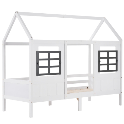 Lit maison avec fenêtres,90x200 cm,Blanc