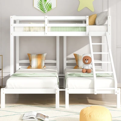 Letto a castello triplo per bambini 6+ anni con scala, 90x200 cm, Bianco
