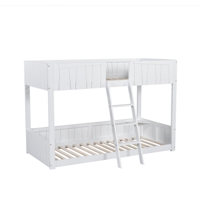 Letto a castello per bambini 6+ anni con scala,90x200 cm, Bianco