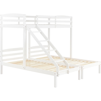Letto a castello triplo per bambini 6+ anni con scala, 90x200 cm, Bianco