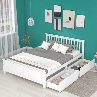 Letto in legno con cassetti per riporre,140x200 cm, Bianco