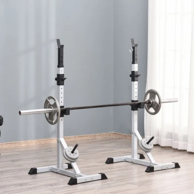 HOMCOM Rack Musculación con Altura Ajustable Marco de Acero Carga 200 kg para Entrenamiento en Gimnasio Casa Plata y Negro