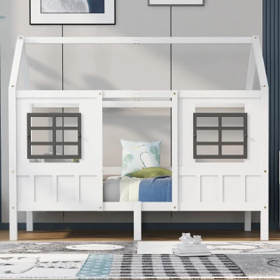 Letto a casetta con finestre, 200×90 cm,Bianco