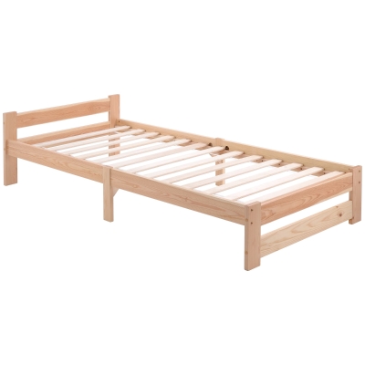 Letto in legno con testiera e rete a doghe,200x90 cm,naturale