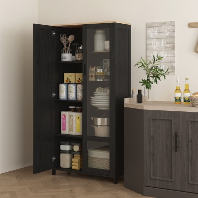 Dulap de Bucătărie cu 9 Rafturi Reglabile, 76x36x160 cm, Negru